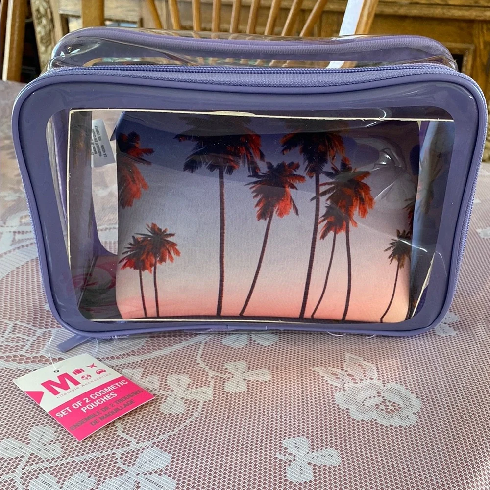 Clear Cosmetic Bag with Tropical Palm Tree Pouch